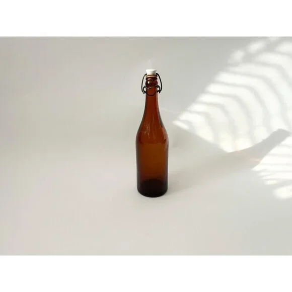 Antique Brown | Honey Gold Vintage German Made Glass Flip Top Bottle - Picture 10 of 10
